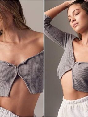 Joah Brown Ribbed Crop Top in Heather Gray